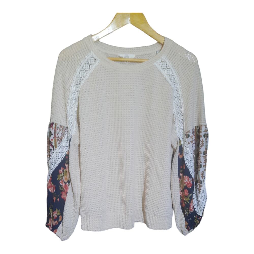 Entro Womens Cream Waffle Knit Long Sleeve Sweater Size Small